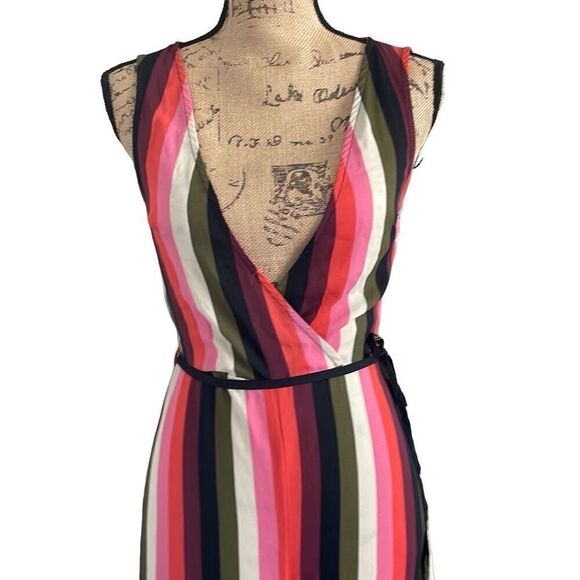 EUC ASOS Multicolor Stripe Crossfront Lowcut V Capri Jumpsuit - Size 2 - Picture 5 of 14